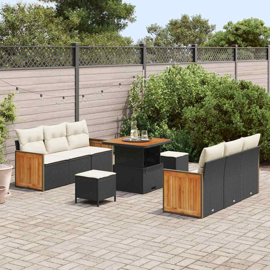 Tuinbankenset met kussen 9 pcs Zwart en Crème