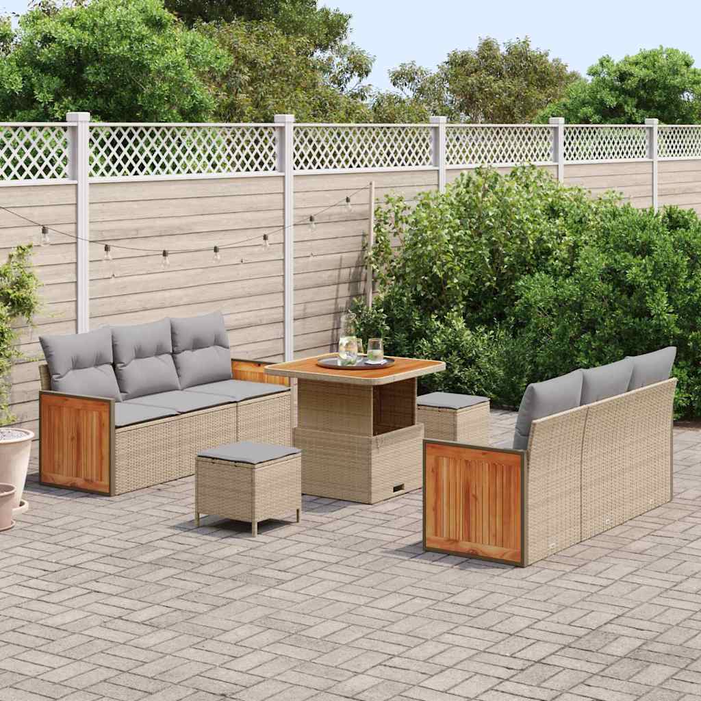 Tuinbankenset met kussen 9 pcs Beige en Licht Grijs