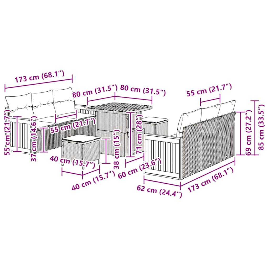 Tuinbankenset met kussen 9 pcs Beige en Licht Grijs