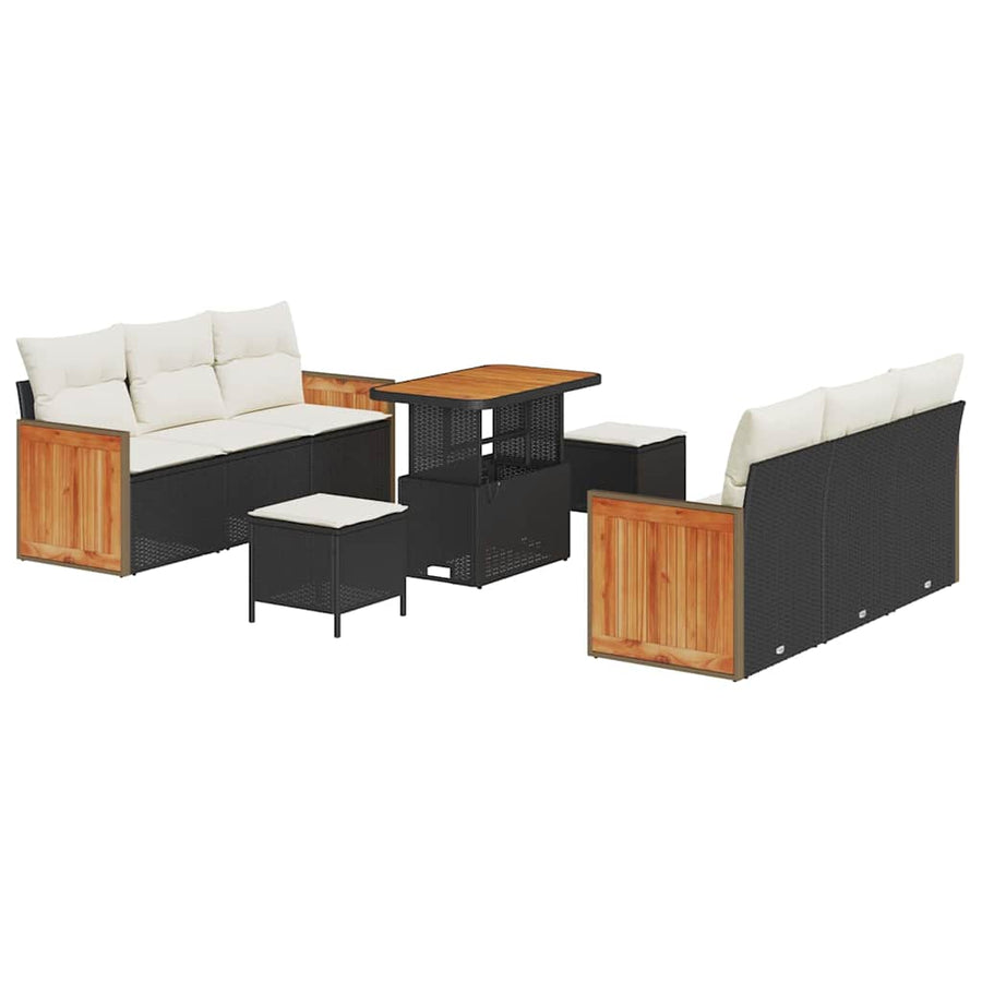 Tuinbankenset met kussen 9 pcs Zwart en Crème