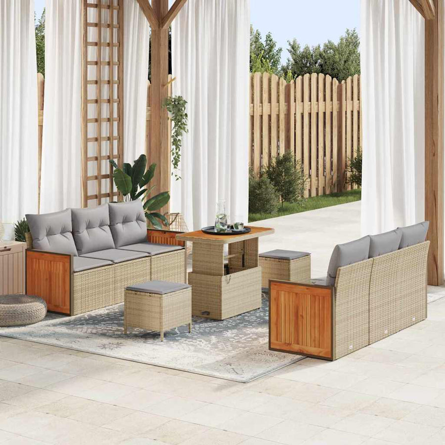 Tuinbankenset met kussen 9 pcs Beige en Licht Grijs