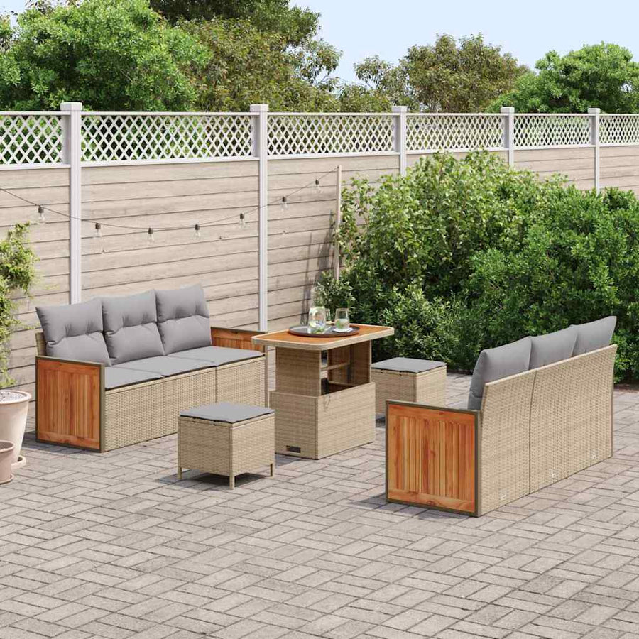 Tuinbankenset met kussen 9 pcs Beige en Licht Grijs