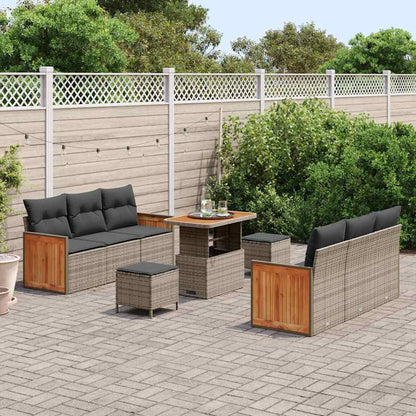 Tuinbankenset 9 pcs Grijs Poly Riet en Poedercoated Staal