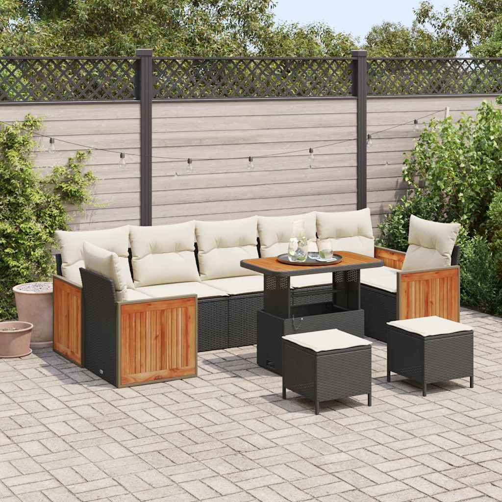 Tuinbankenset met kussen 10 pcs Zwart en Crème