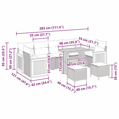 Tuinbankenset met kussen 10 pcs Zwart en Crème