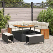 Tuinbankenset poly rattan staal zwart crème 100x100x71 cm