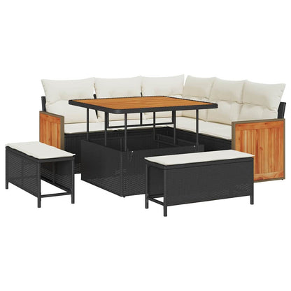 Tuinbankenset met kussen 8 pcs Zwart en Crème