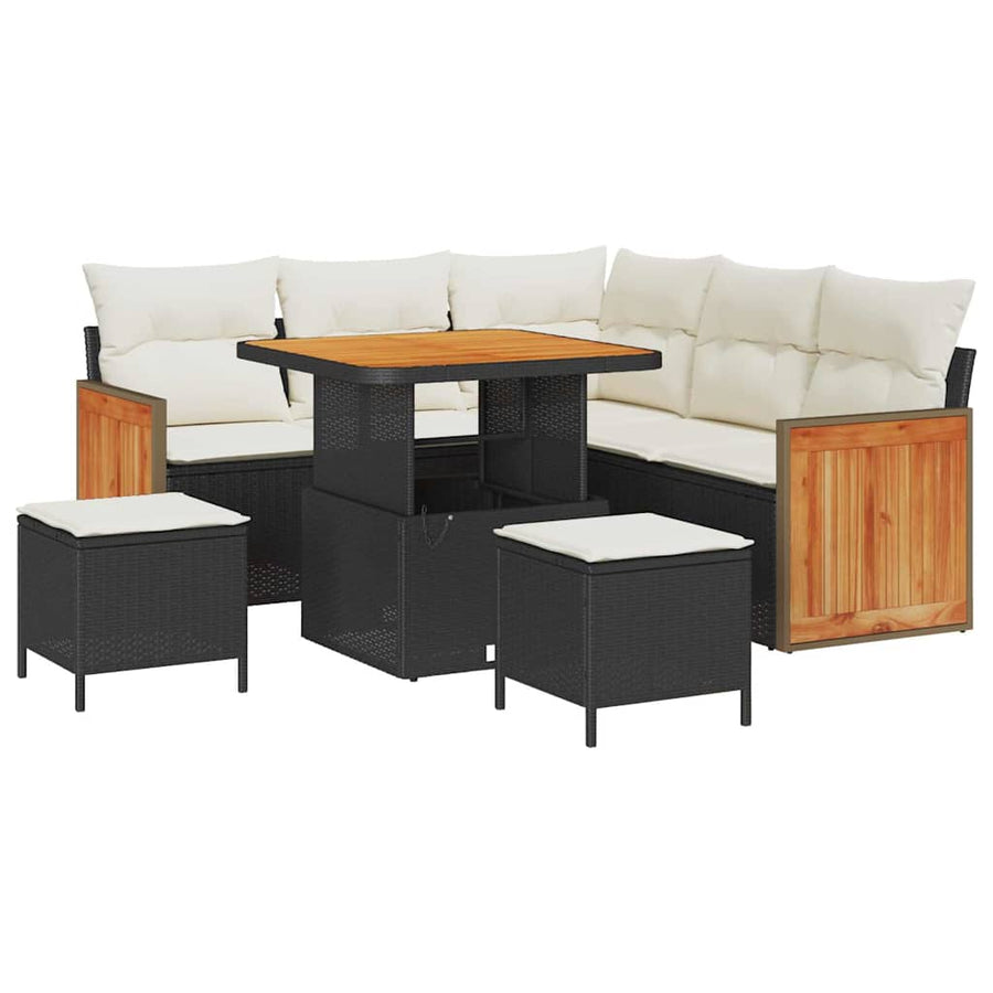 Tuinbankenset met kussen 8 pcs Zwart en Crème