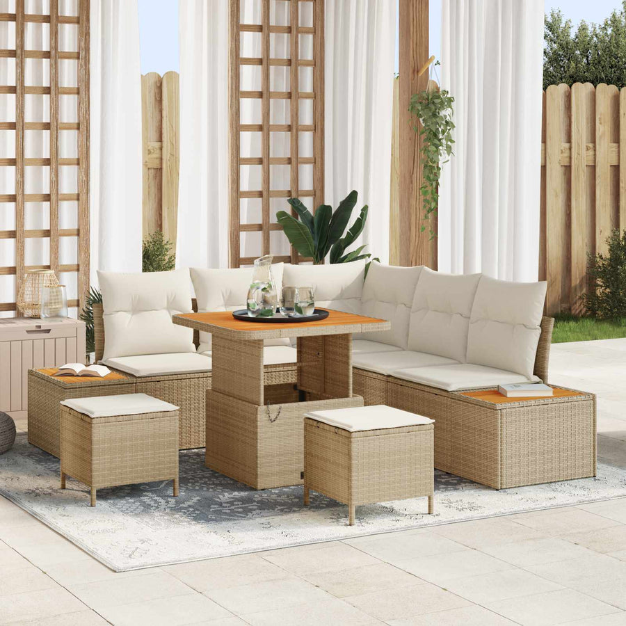 Tuinbankenset met kussen 8 pcs Beige en Crème