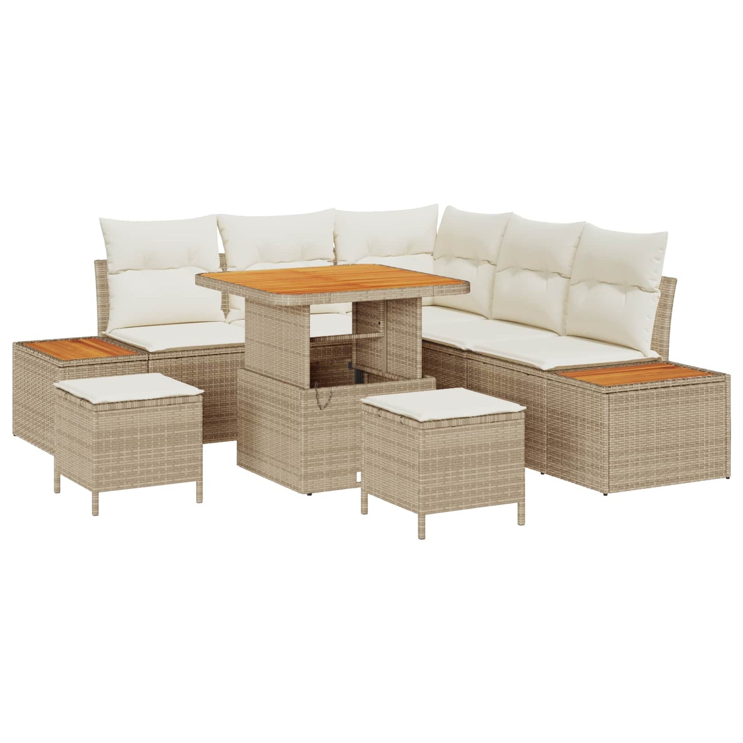 Tuinbankenset met kussen 8 pcs Beige en Crème