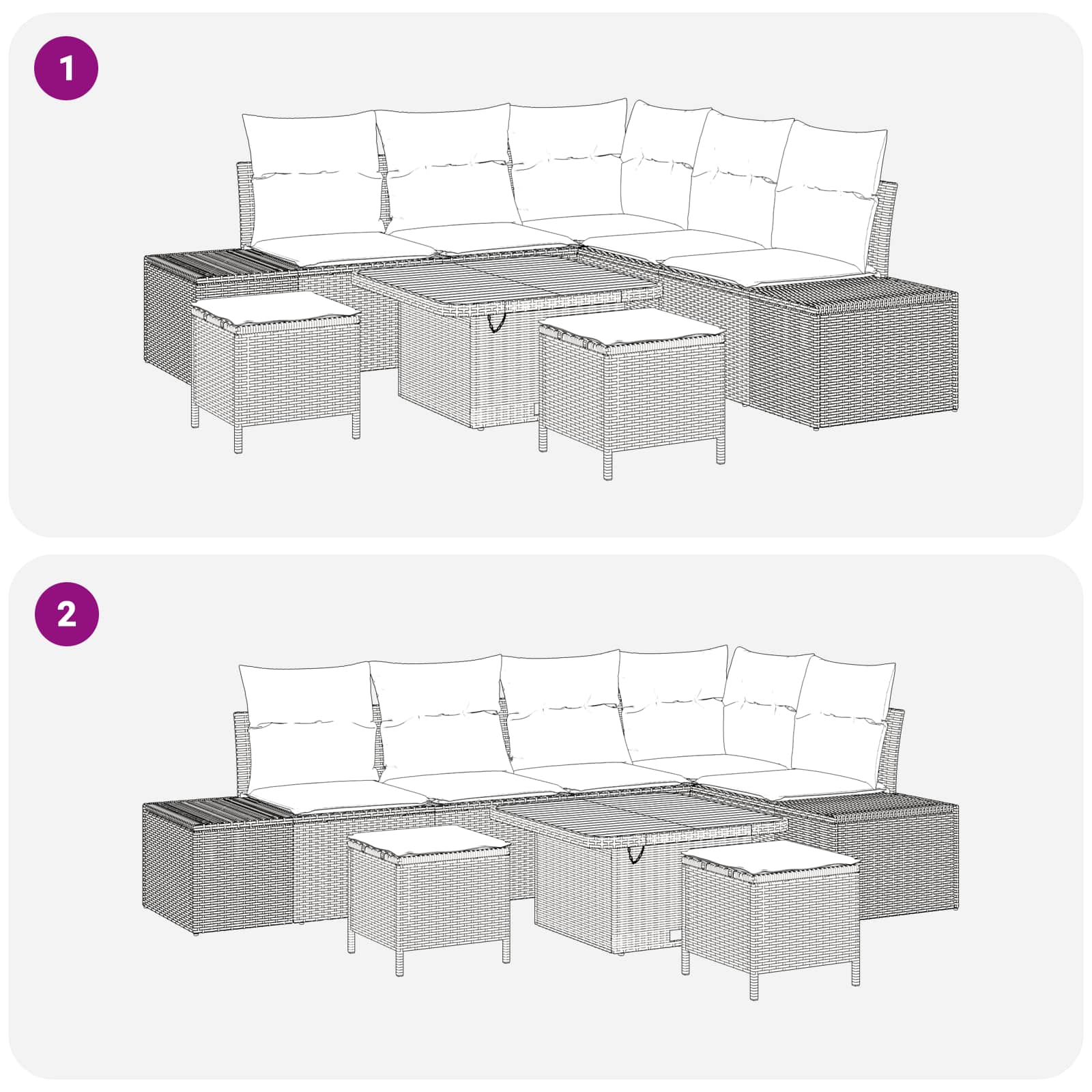 Tuinbankenset met kussen 8 pcs Beige en Crème