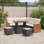 Tuinbankenset poly rattan zwart crème 90x55x71 cm