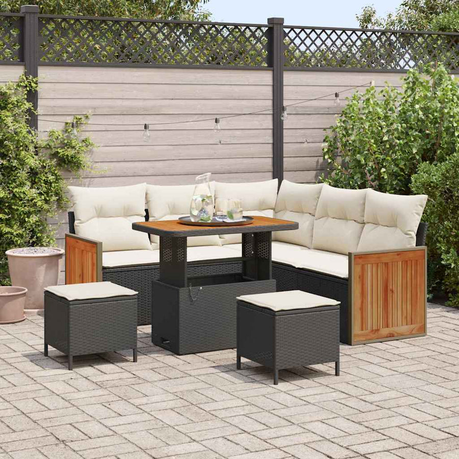 Tuinbankenset met kussen 8 pcs Zwart en Crème