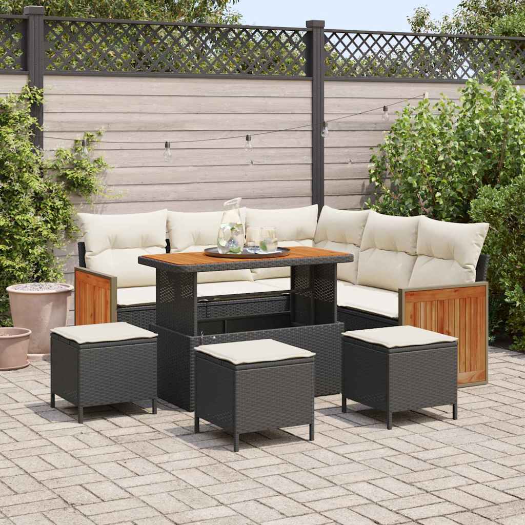 Tuinbankenset met kussen 9 pcs Zwart en Crème