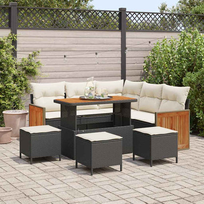 Tuinbankenset met kussen 9 pcs Zwart en Crème