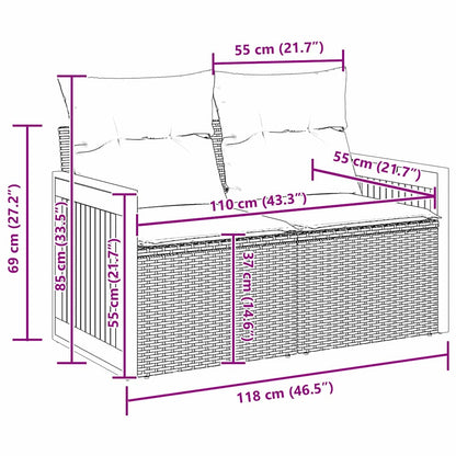 Tuinbankenset met kussen 9 pcs Zwart en Crème