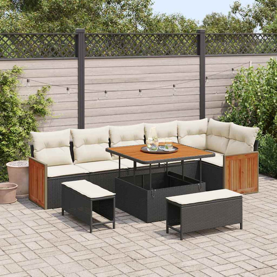 Tuinbankenset met kussen 9 pcs Zwart en Crème