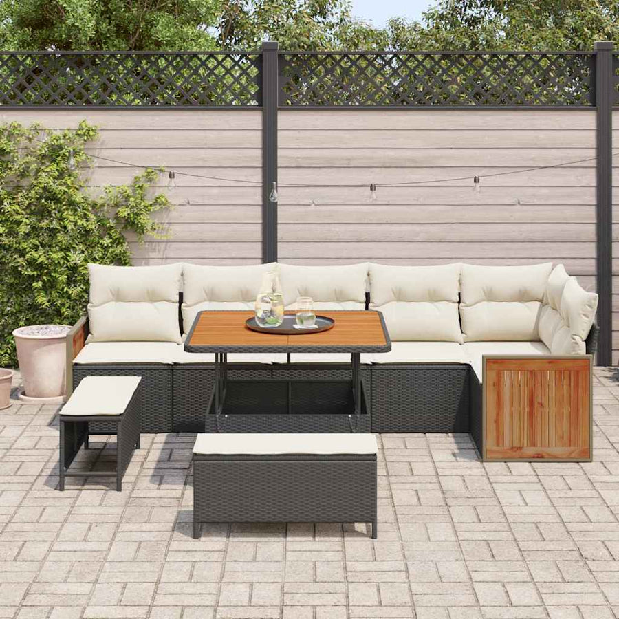 Tuinbankenset met kussen 9 pcs Zwart en Crème