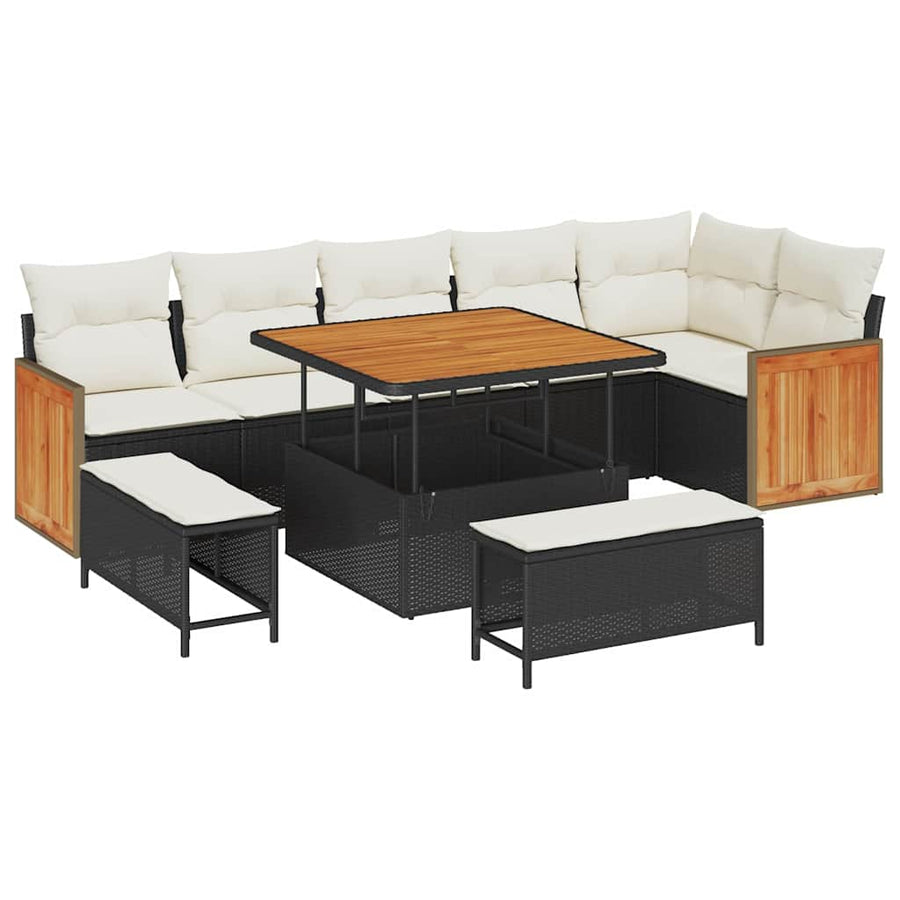 Tuinbankenset met kussen 9 pcs Zwart en Crème
