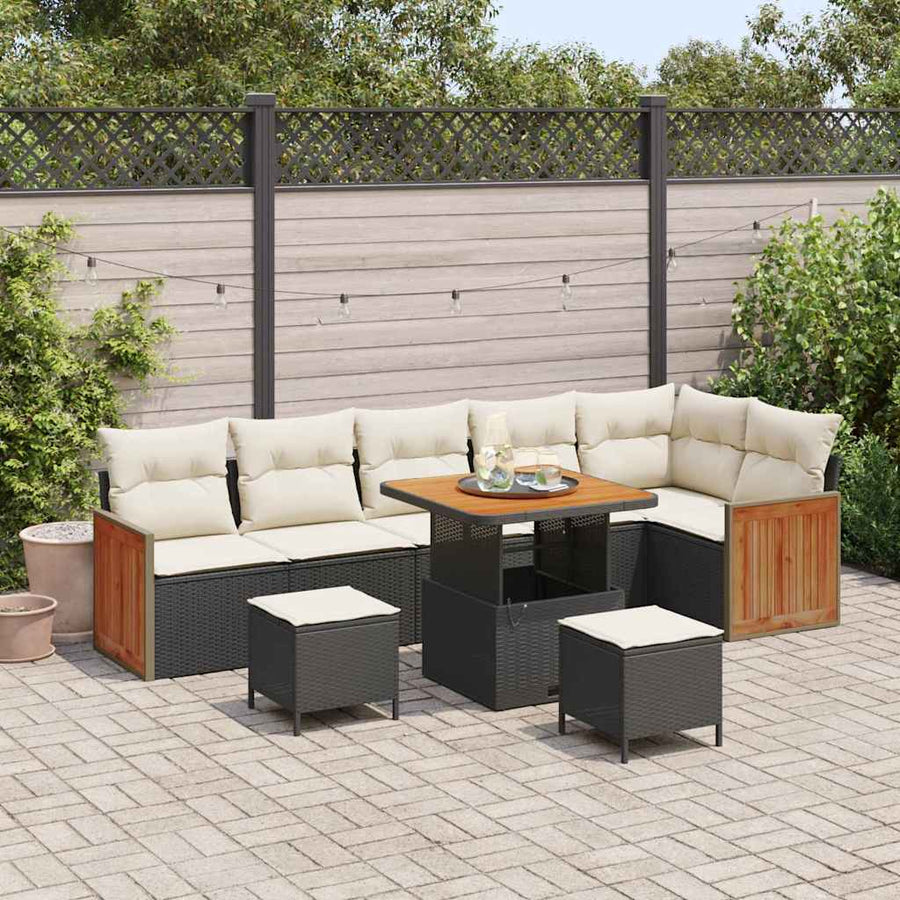 Tuinbankenset met kussen 9 pcs Zwart en Crème