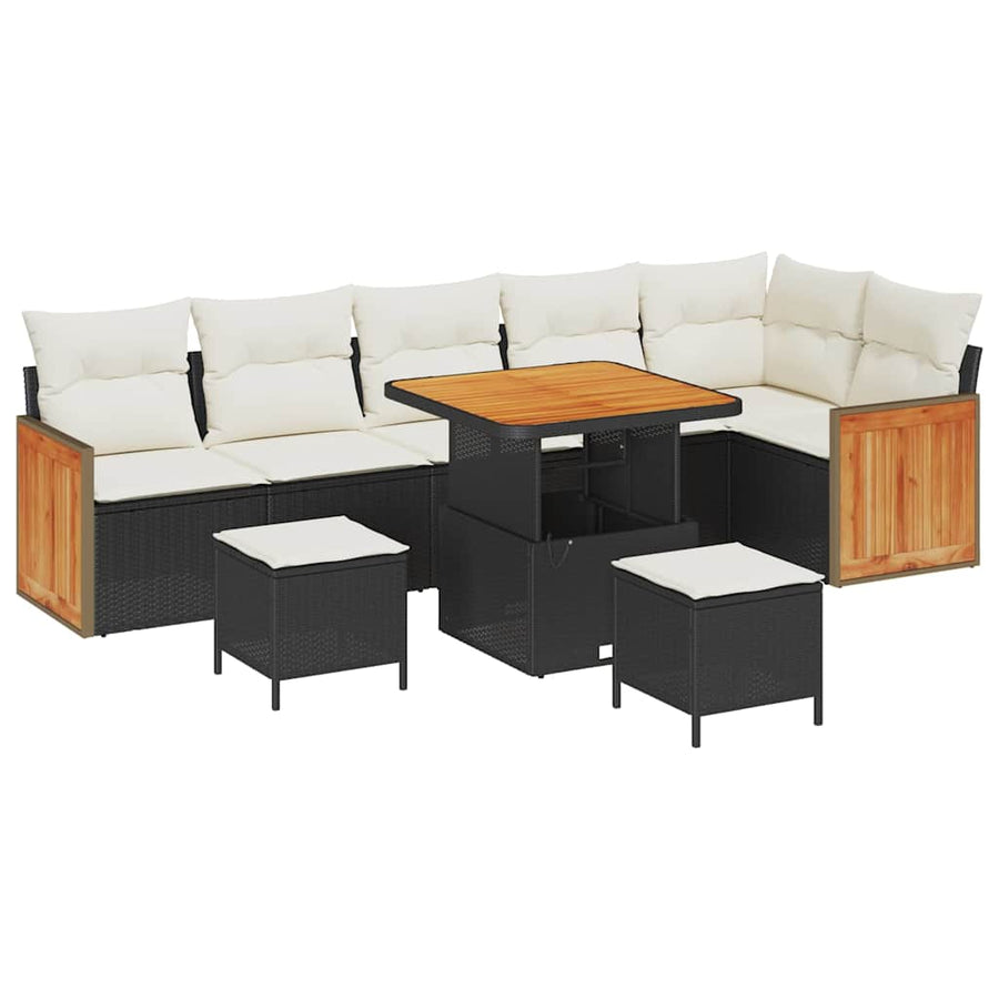 Tuinbankenset met kussen 9 pcs Zwart en Crème