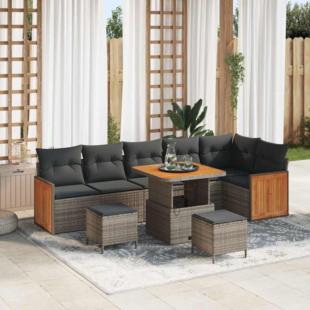 Tuinbankenset 9 pcs Grijs Poly Riet en Poedercoated Staal