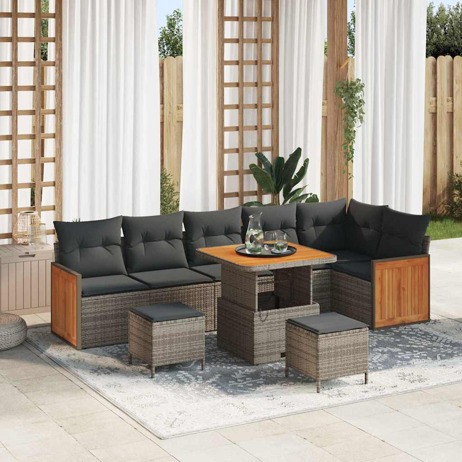 Tuinbankenset 9 pcs Grijs Poly Riet en Poedercoated Staal