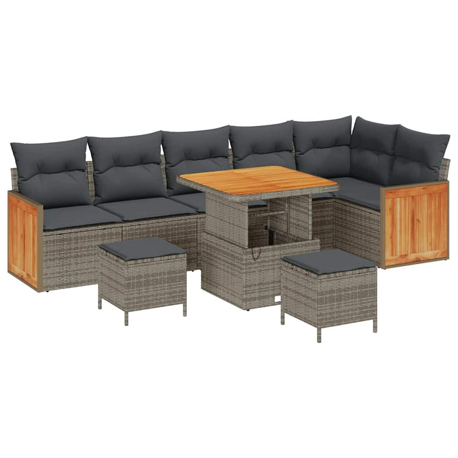 Tuinbankenset 9 pcs Grijs Poly Riet en Poedercoated Staal