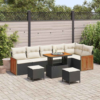 Tuinbankenset met kussen 9 pcs Zwart en Crème