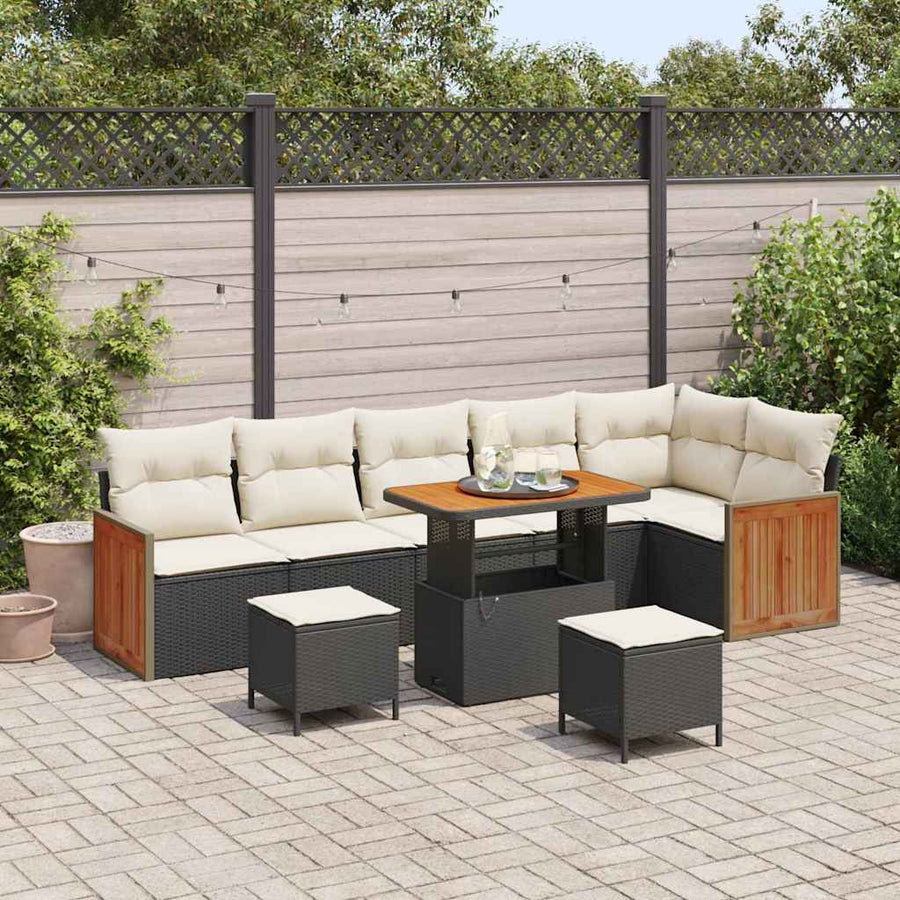 Tuinbankenset met kussen 9 pcs Zwart en Crème
