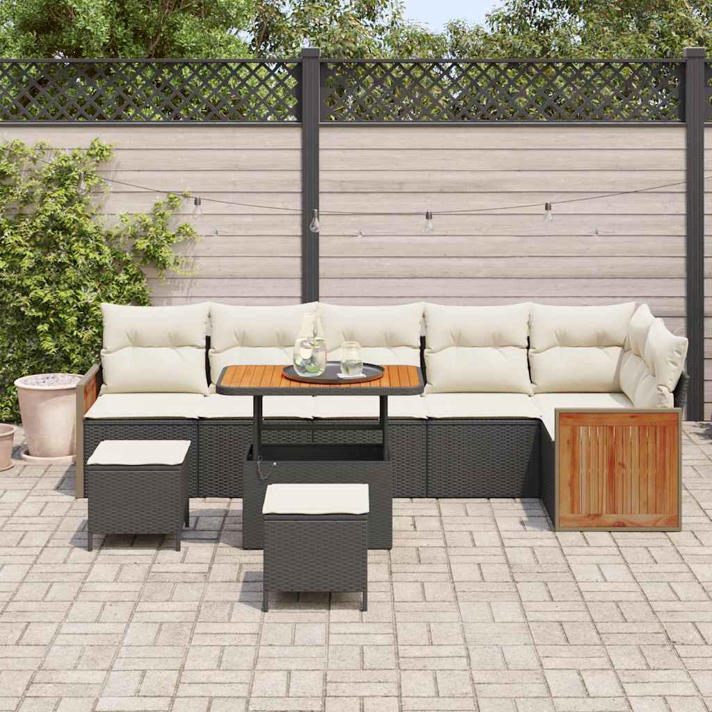 Tuinbankenset met kussen 9 pcs Zwart en Crème