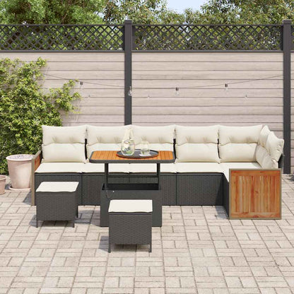 Tuinbankenset met kussen 9 pcs Zwart en Crème