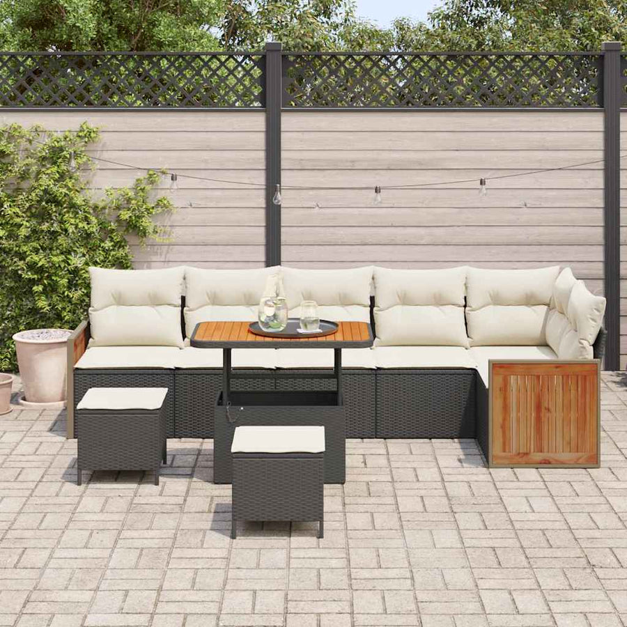 Tuinbankenset met kussen 9 pcs Zwart en Crème