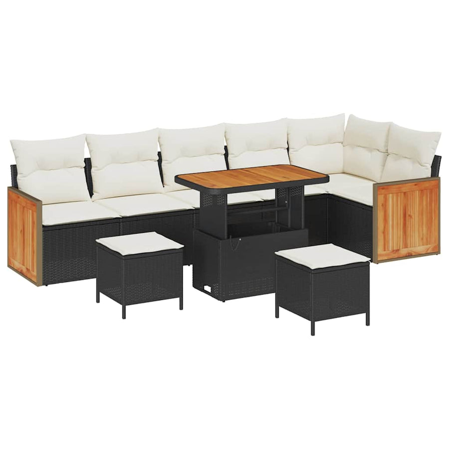Tuinbankenset met kussen 9 pcs Zwart en Crème