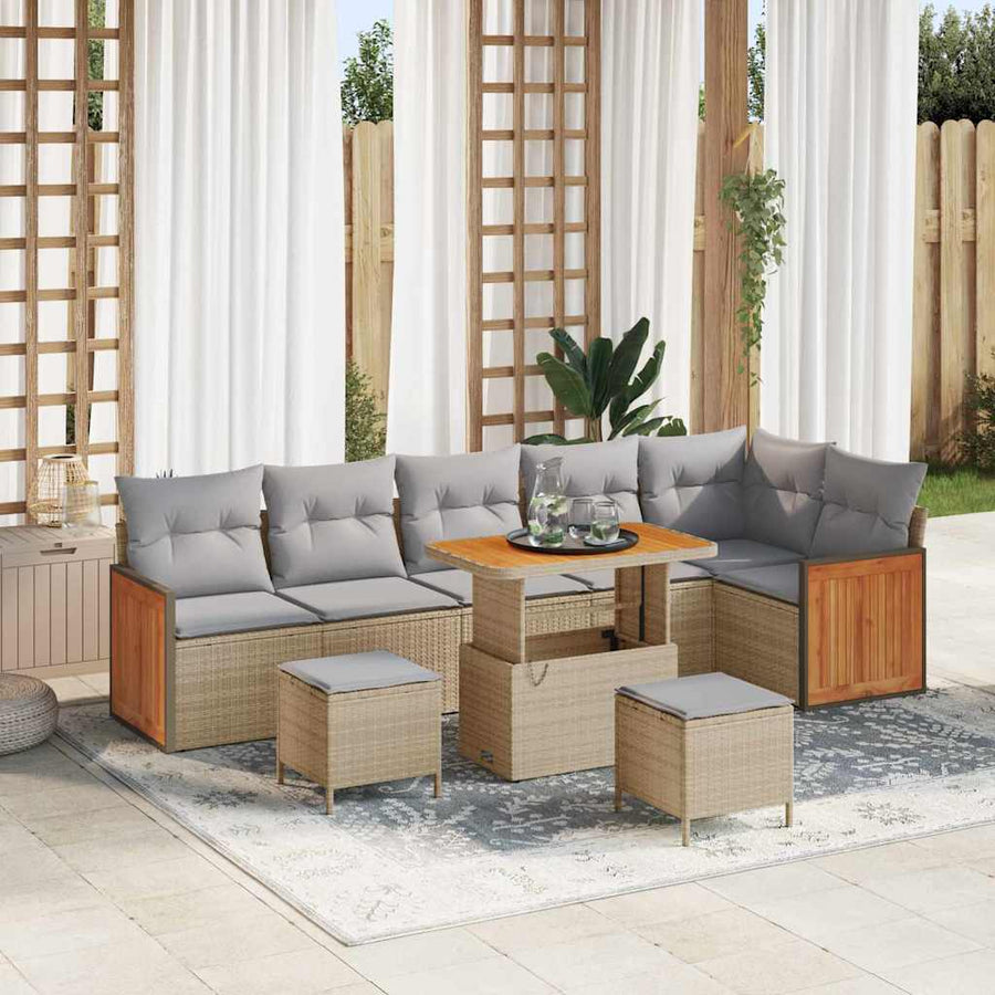 Tuinbankenset met kussen 9 pcs Beige en Licht Grijs