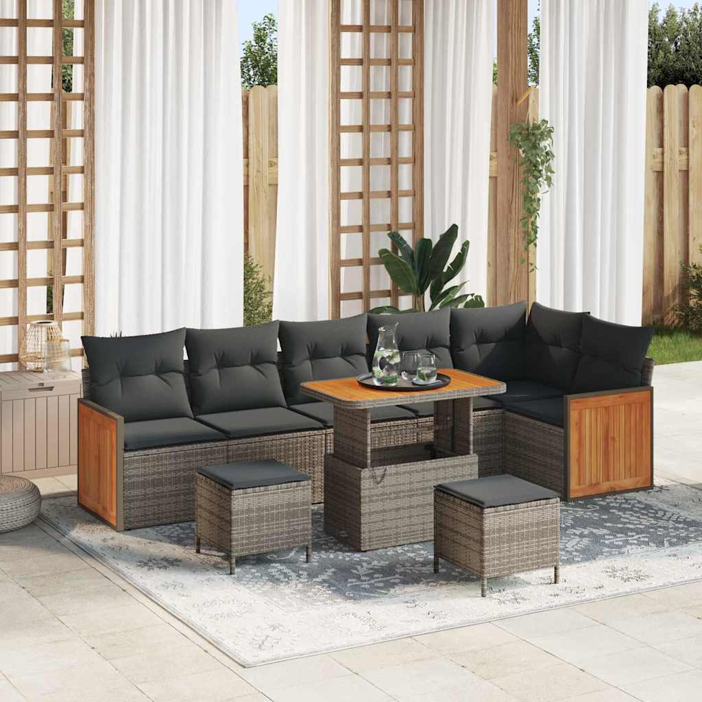 Tuinbankenset 9 pcs Grijs Poly Riet en Poedercoated Staal
