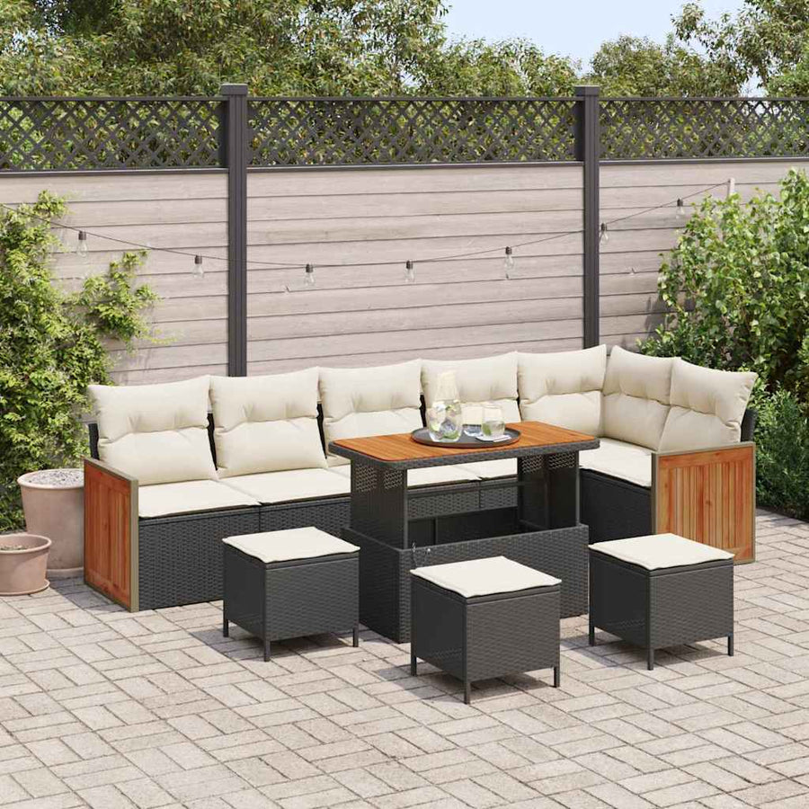 Tuinbankenset met kussen 10 pcs Zwart en Crème