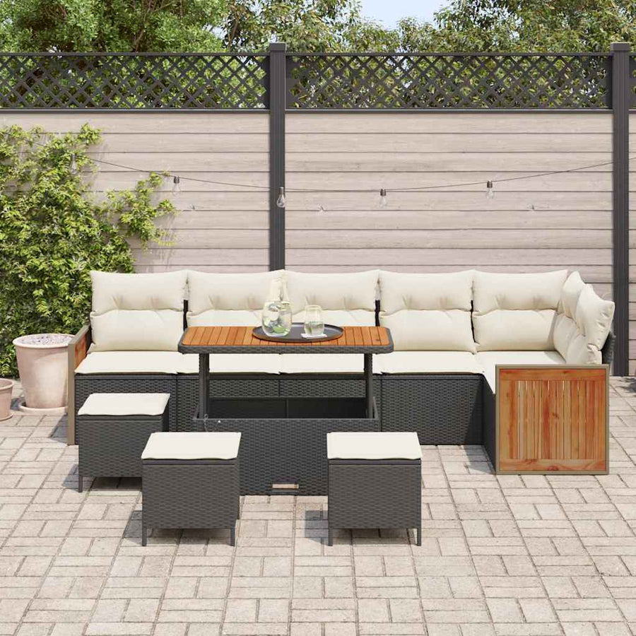 Tuinbankenset met kussen 10 pcs Zwart en Crème
