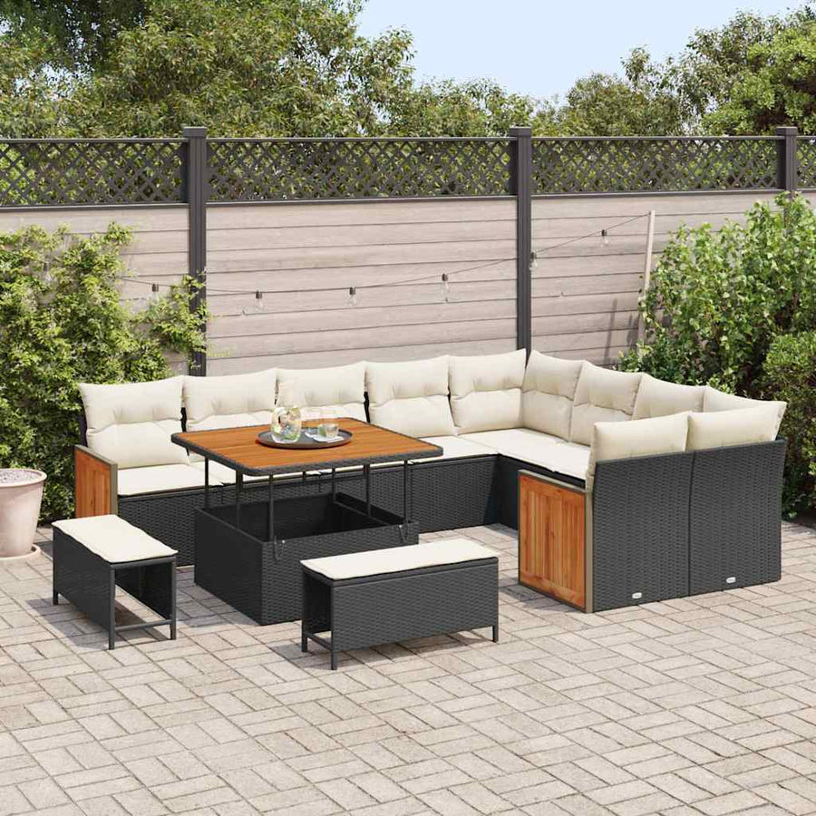 Tuinbankenset met kussen 12 pcs Zwart en Crème