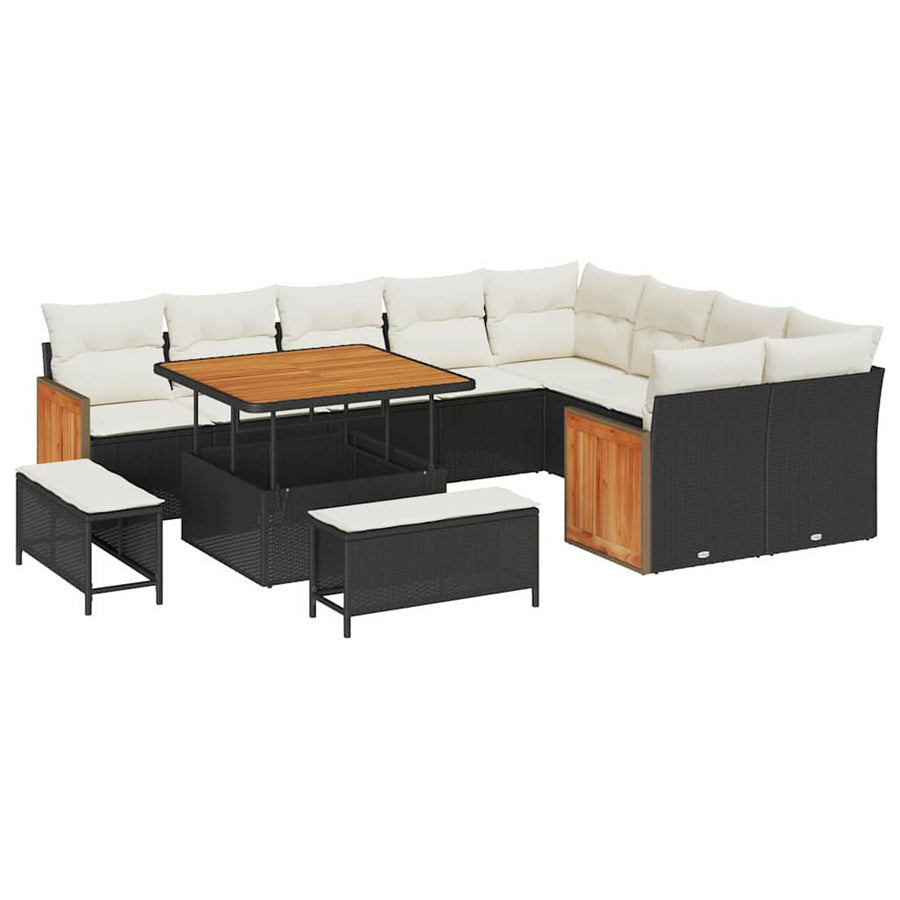 Tuinbankenset met kussen 12 pcs Zwart en Crème