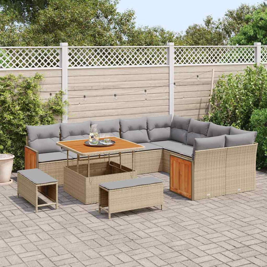 Tuinbankenset met kussen 12 pcs Beige en Licht Grijs