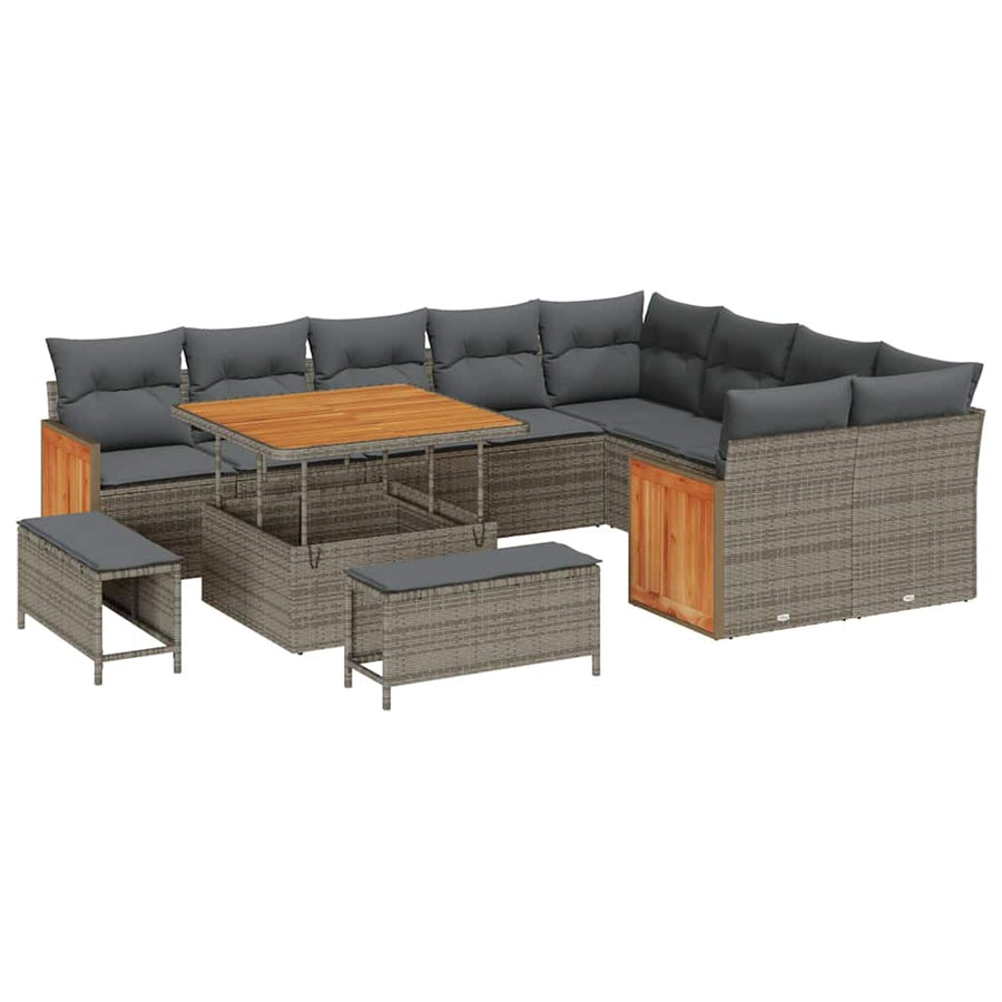 Tuinbankenset 12 pcs Grijs Poly Riet en Poedercoated Staal