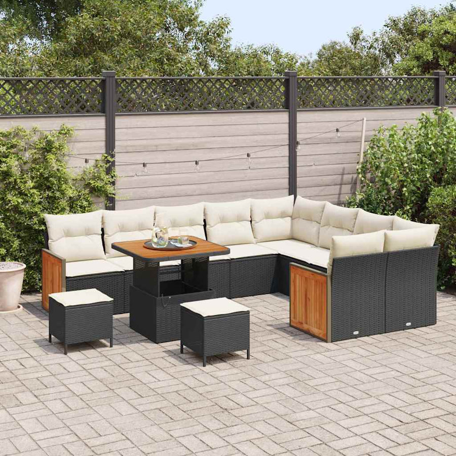 Tuinbankenset met kussen 12 pcs Zwart en Crème