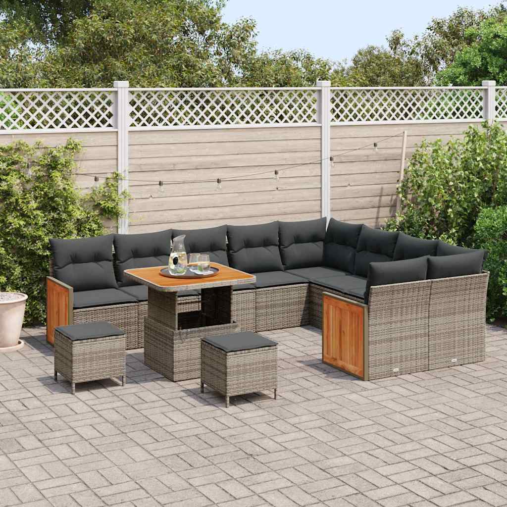 Tuinbankenset 12 pcs Grijs Poly Riet en Poedercoated Staal