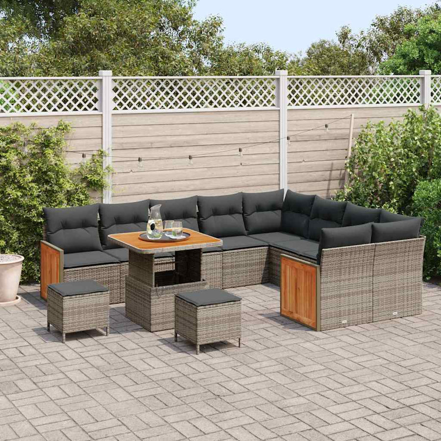 Tuinbankenset 12 pcs Grijs Poly Riet en Poedercoated Staal