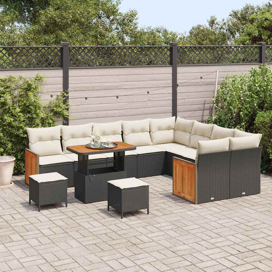 Tuinbankenset met kussen 12 pcs Zwart en Crème
