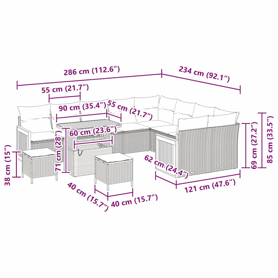 Tuinbankenset met kussen 12 pcs Zwart en Crème