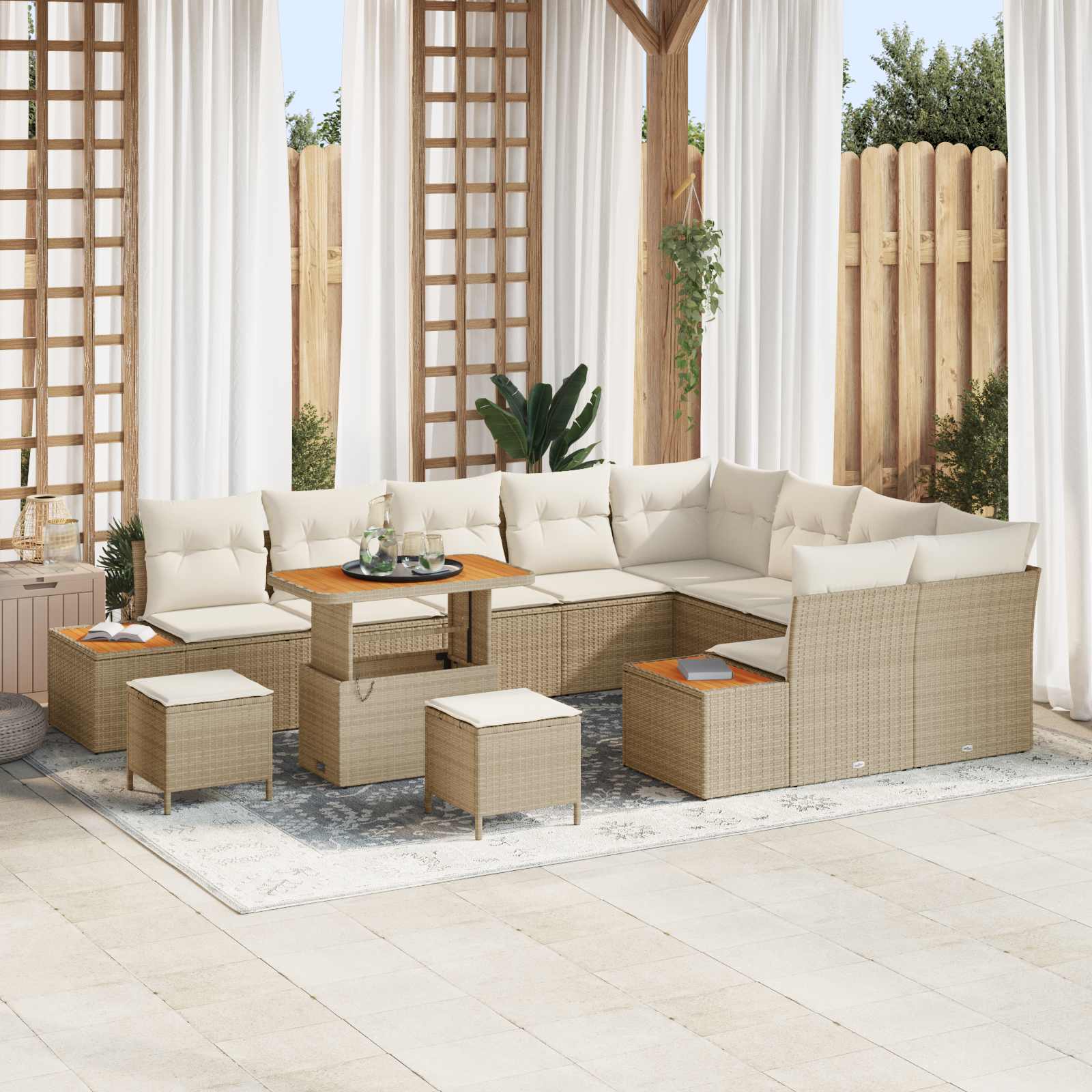 Tuinbankenset met kussen 12 pcs Beige en Crème