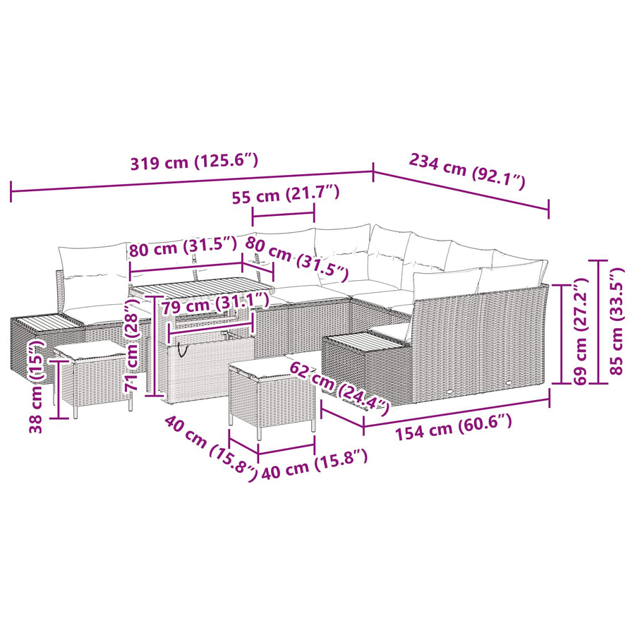 Tuinbankenset met kussen 12 pcs Beige en Crème