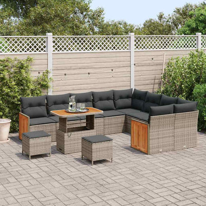 Tuinbankenset 12 pcs Grijs Poly Riet en Poedercoated Staal